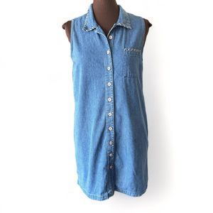 Christopher & Banks Sleeveless Denim Shift Dress Leather Lacing Button D…